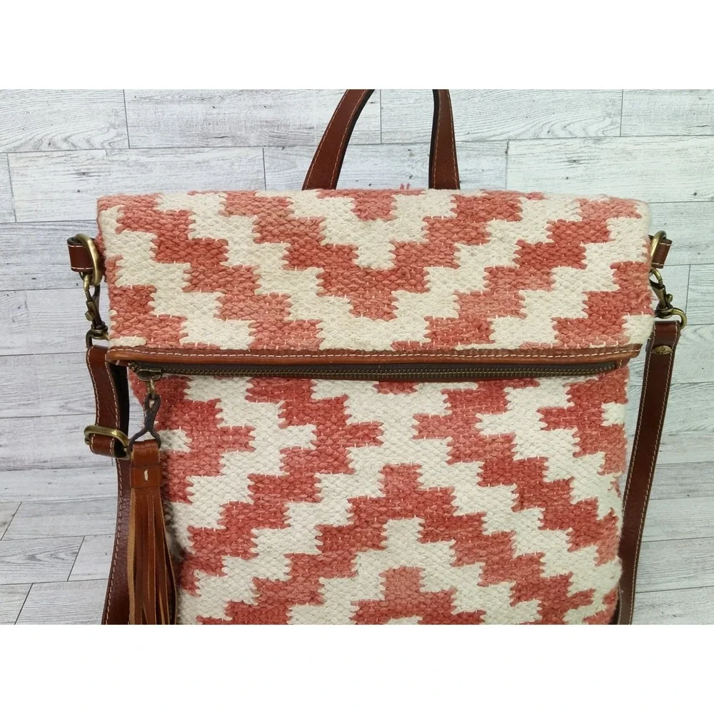 Patricia Nash Woven Casoli Convertible Shoulder Backpack Leather Carpet Bag